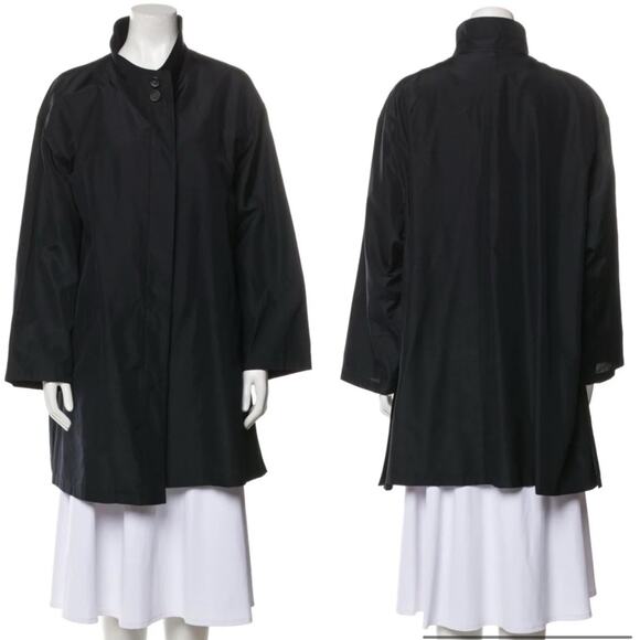 AKRIS $5k O’Neill Silk Swing Coat Trench Black (No Wool Liner) size US 2 - Picture 1 of 16